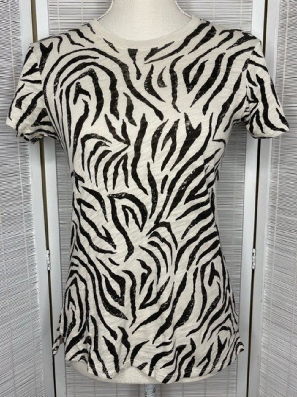 ATM Anthony Thomas Melillo Zebra Print Cotton Tee Black Cream Short Sleeve XS
